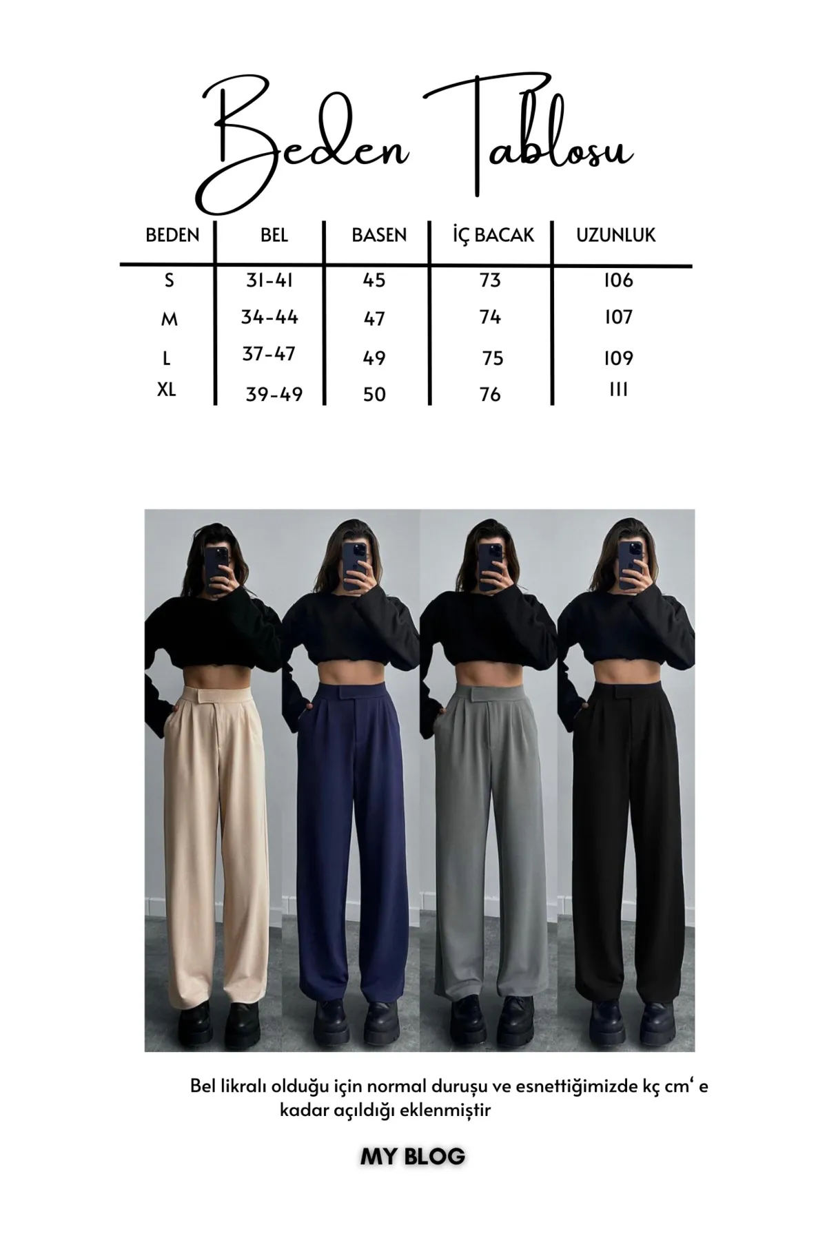 My Blog  Marineblaue Redkit-Palazzo-Hose mit Klettverschluss für Damen