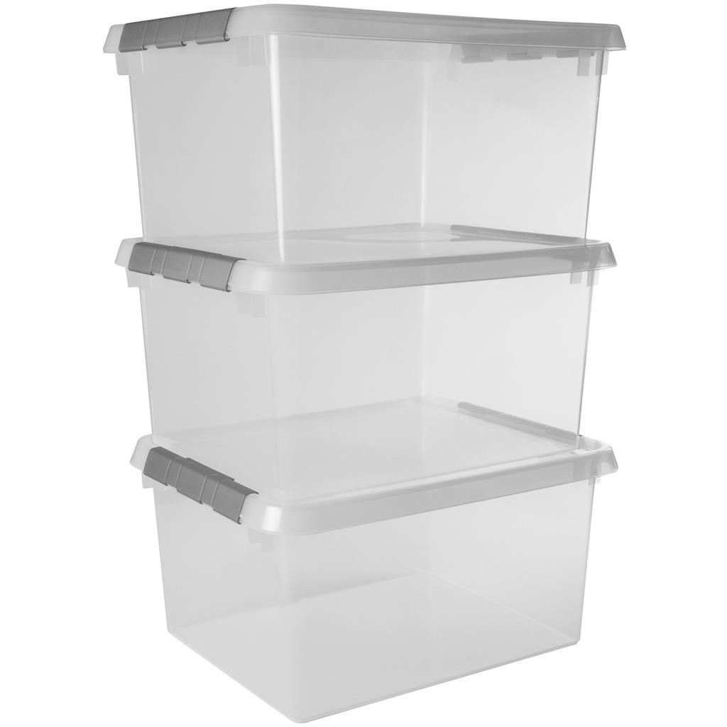 Sunware Comfort Line 36 Liter transparent graue 3er-Set Aufbewahrungsboxen