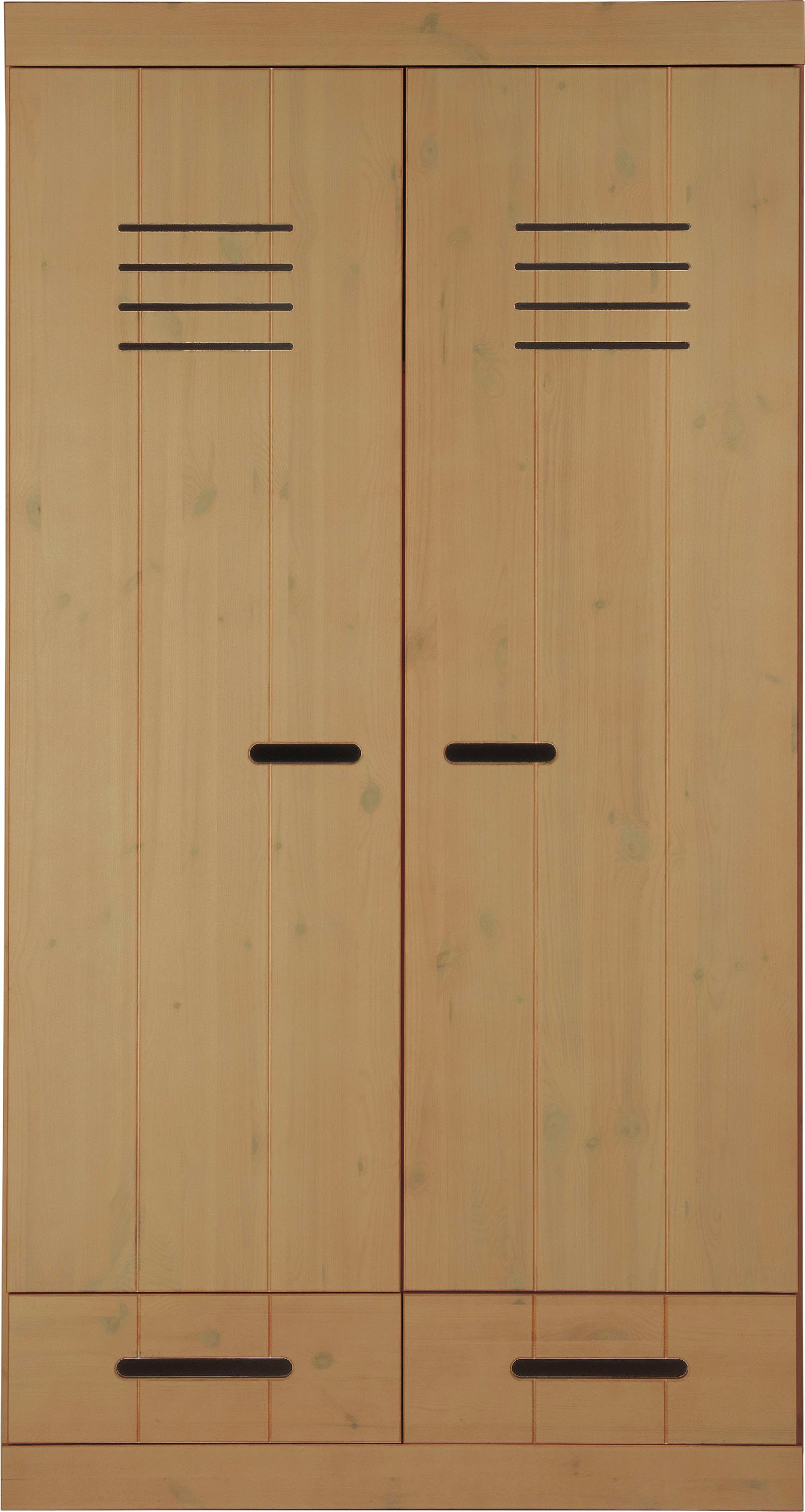 Lüttenhütt Kinderkleiderschrank Hoimar Drehtürenschrank, Kleiderschrank aus massiver Kiefer mit Schubladen