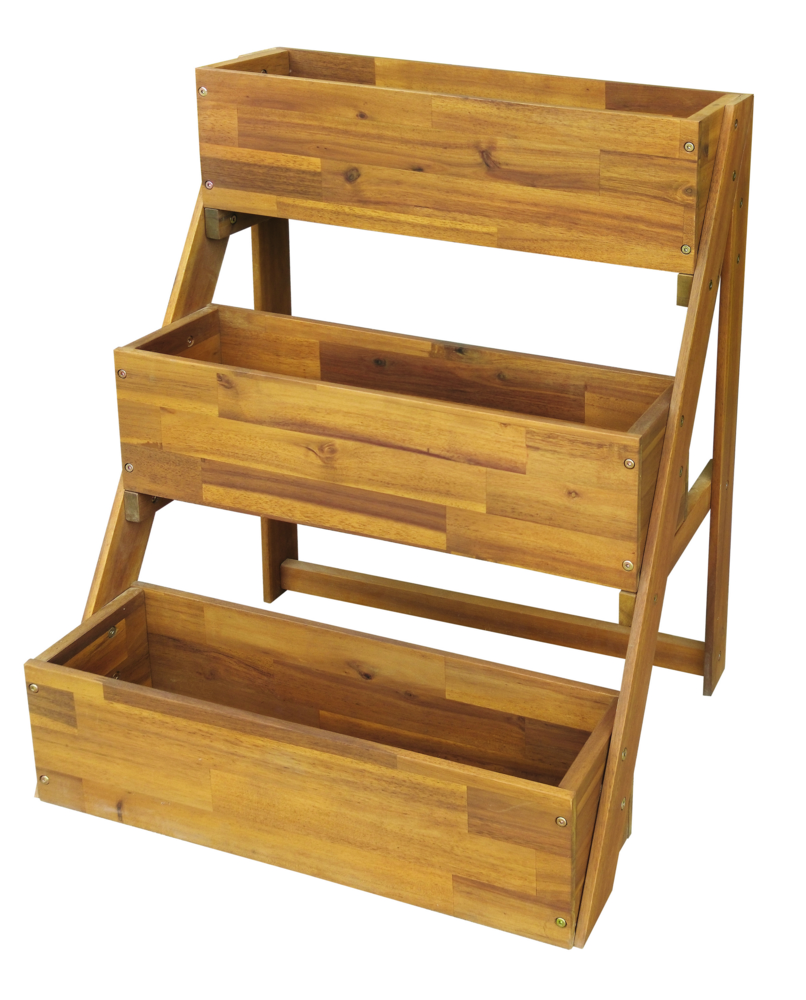 Hardin 1fachgut Pflanzenregal Treppenregal Blumentreppe Blumentopf mit 3 Pflanzgefäßen klappbar FSC braun