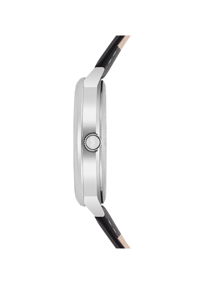 Rhodenwald & Söhne Herren Quarzuhr silber Echtleder schwarz in schwarz günstig kaufen 20,5 cm