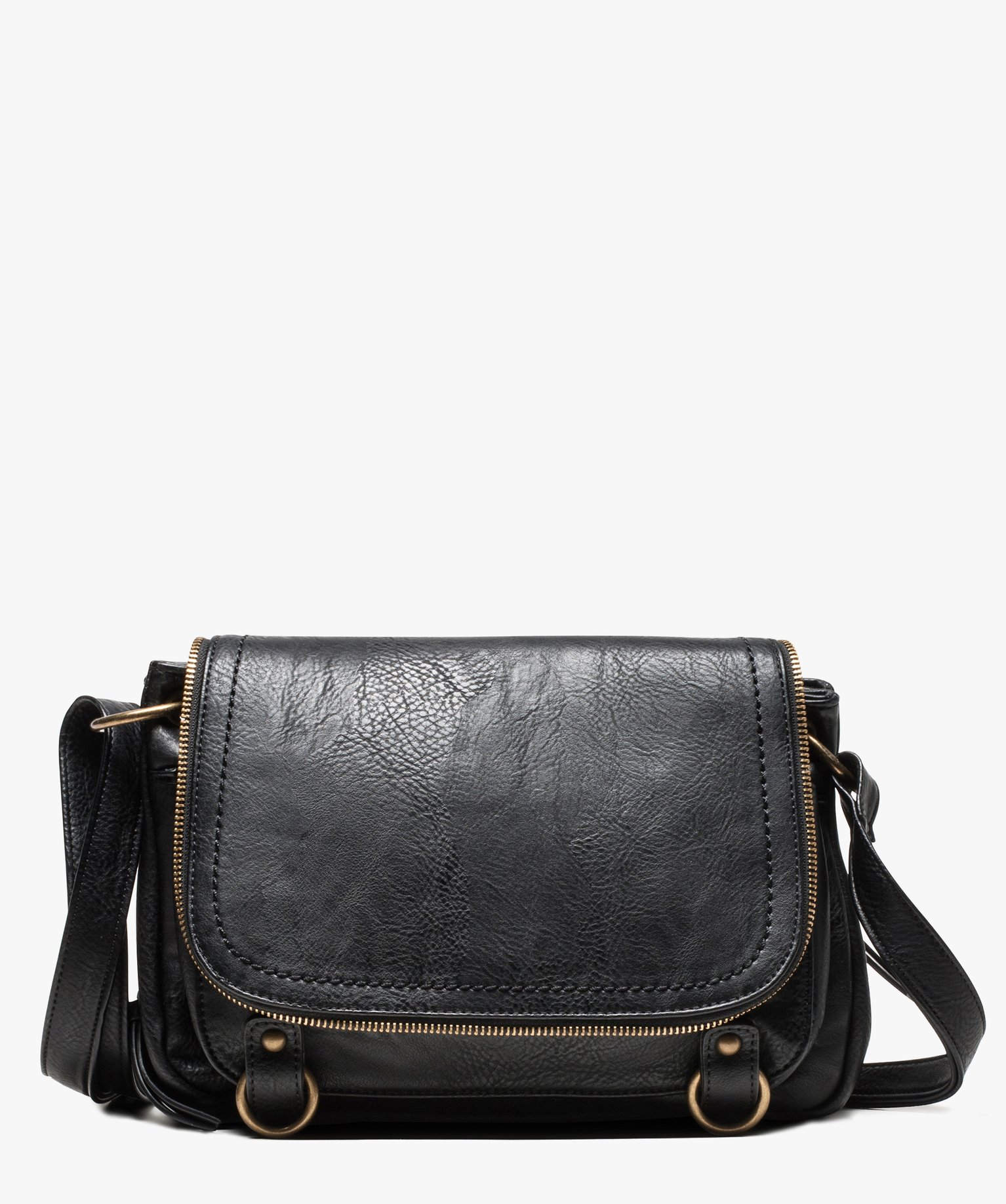 Sac femme forme besace avec détails zippés noir | GEMO