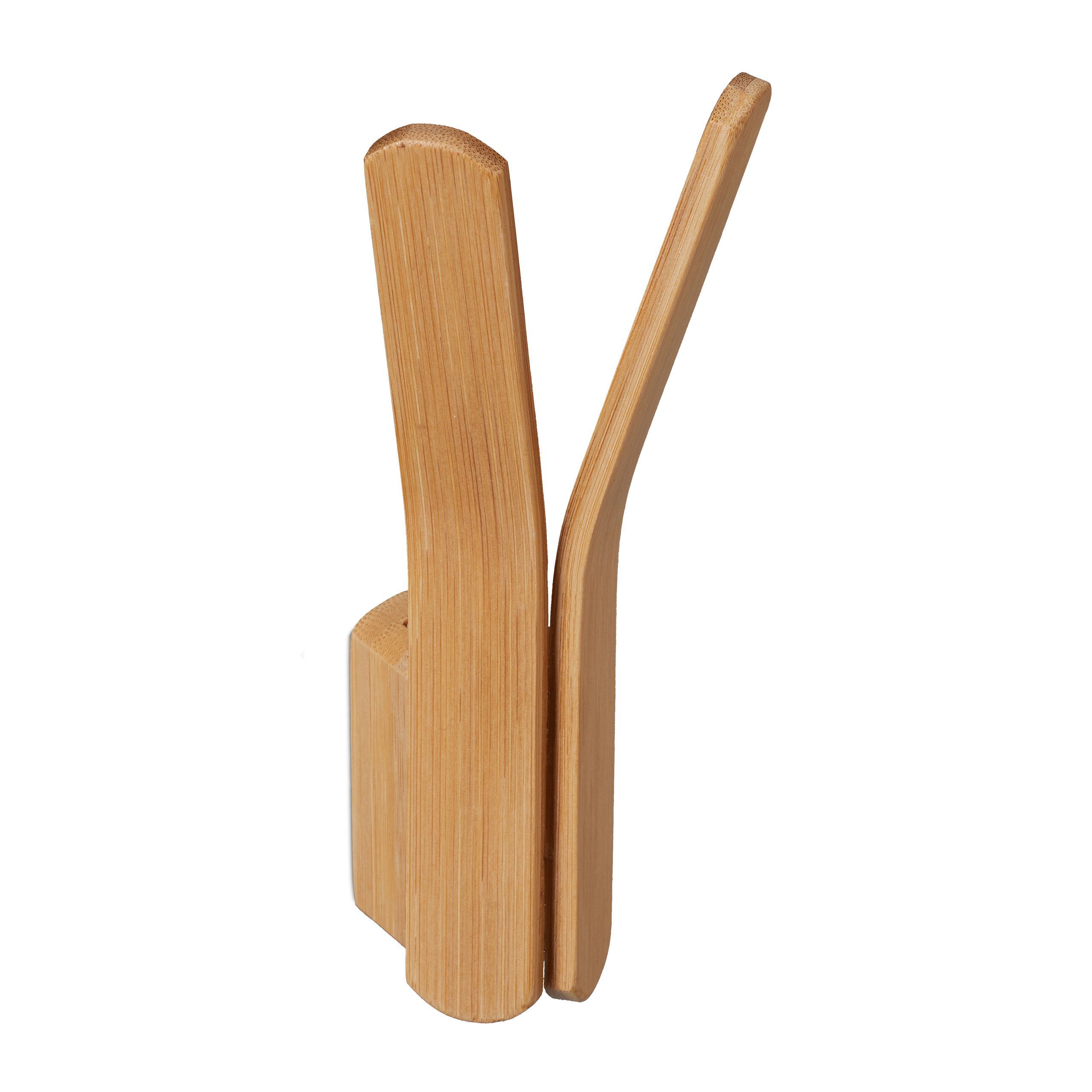 relaxdays Wandhaken 1 x Doppel-Wandhaken aus Bambus