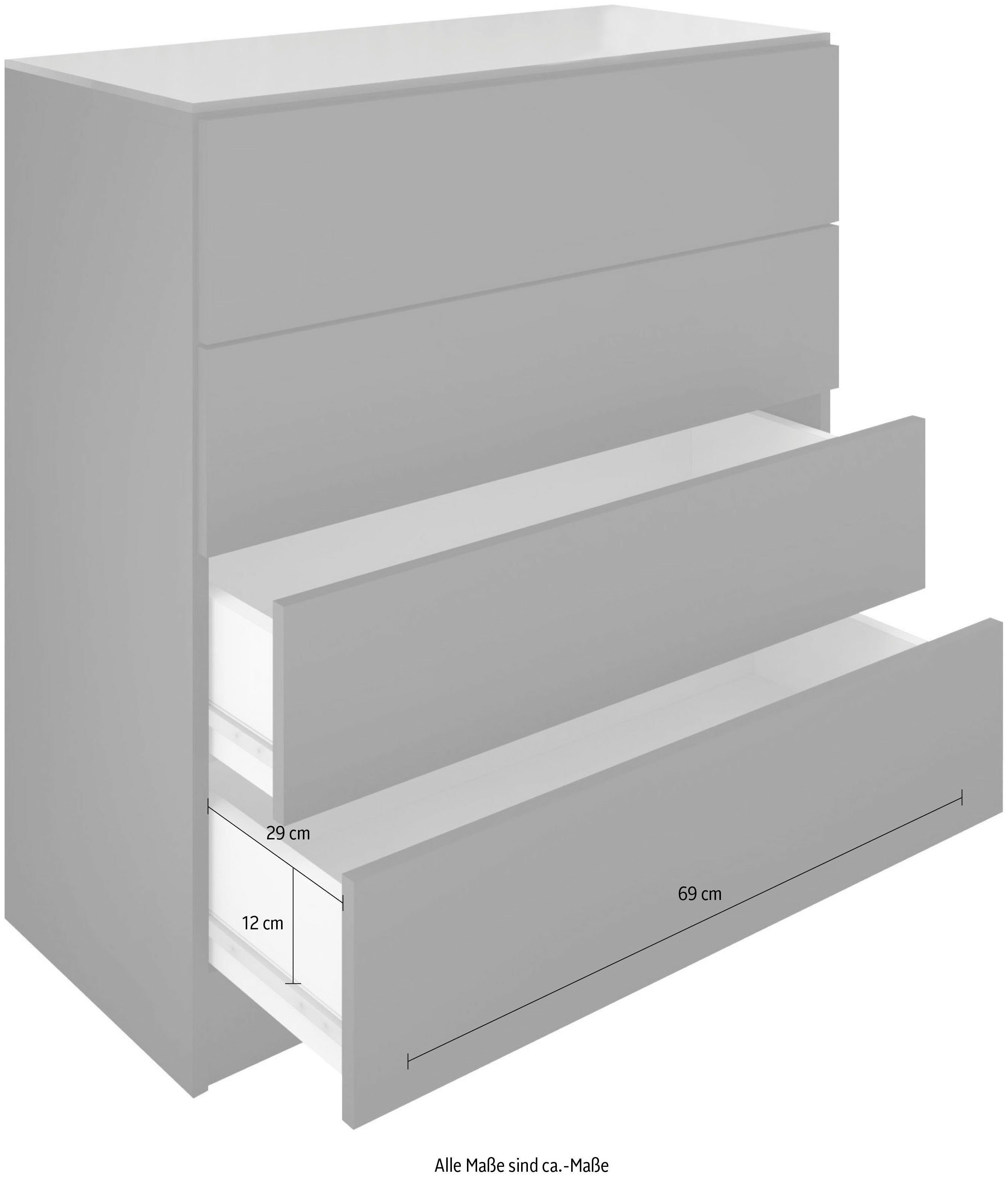 borchardt Möbel Schubkastenkommode Vaasa, Breite 76 cm, Glasoberboden