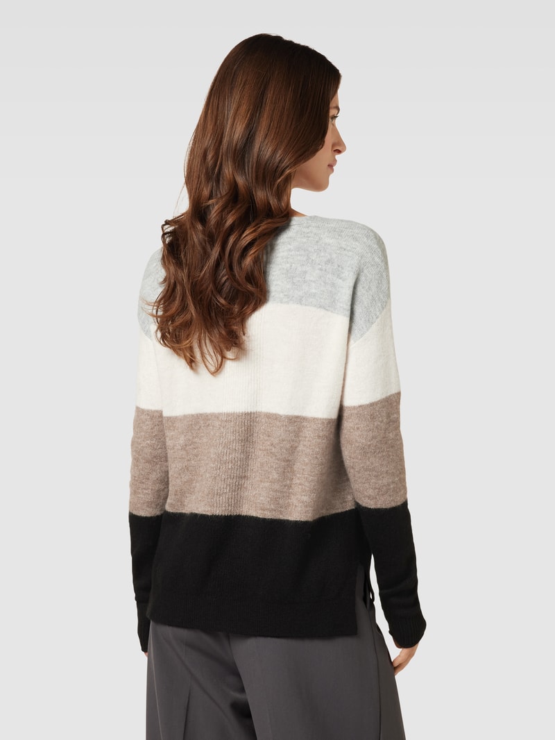 Strickpullover mit Blockstreifen in taupe meliert