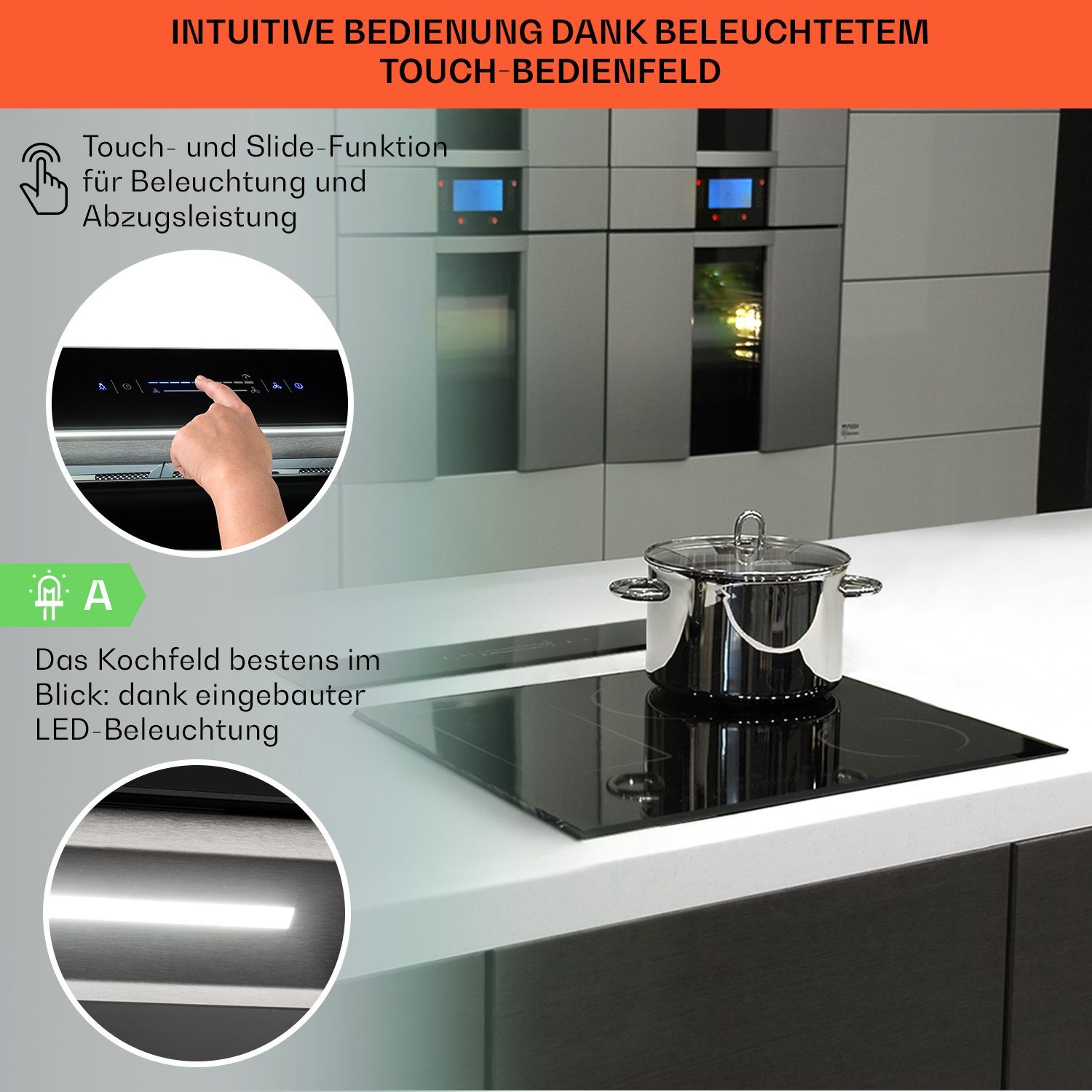 Klarstein Deckenhaube Serie CGCH3-Royal-FlushEco Royal Flush Eco, Tischabzugshaube Kochfeld Dunstabzugshaube Umluft Abluft Einbau