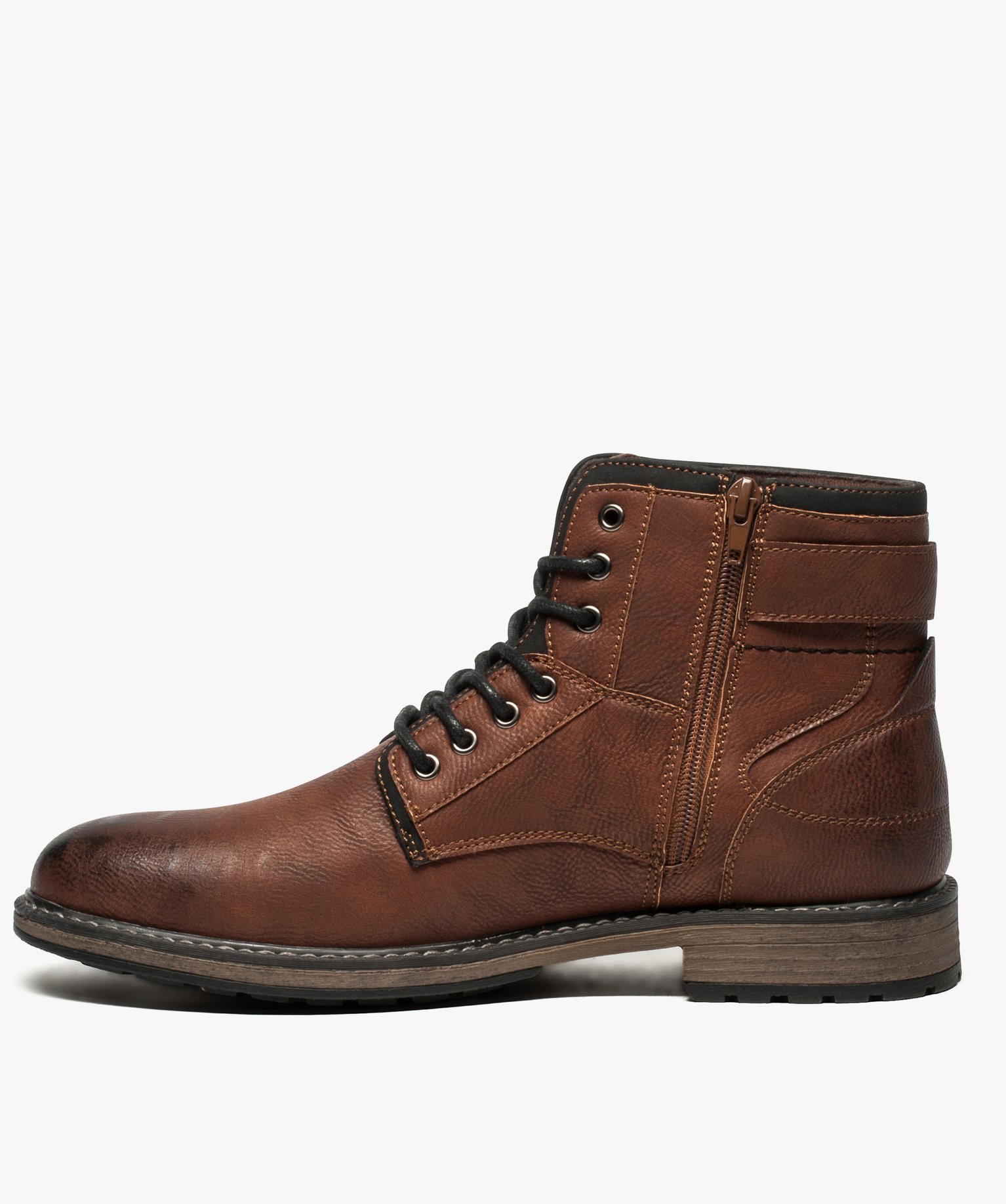 Boots homme unis zippés avec lacets et boucle décorative camel | GEMO