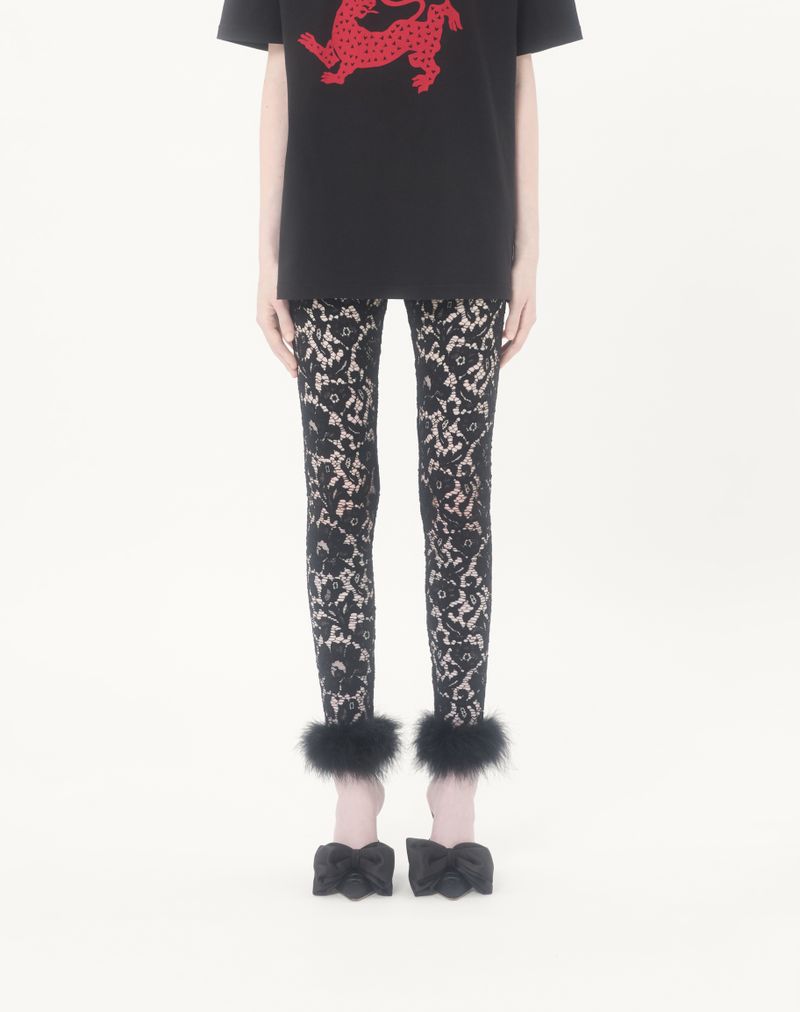 Leggings de renda com penas