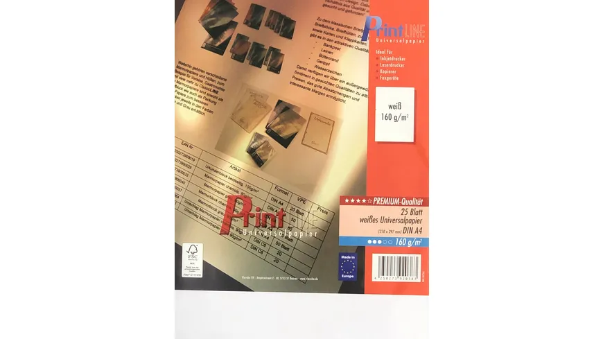 PrintLINE Universalpapier A4 160g hochweiss 25 Blatt