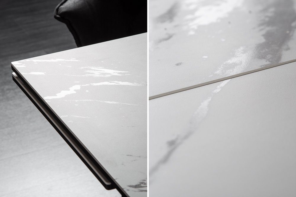 riess-ambiente Esstisch PROMETHEUS 180-220-260cm weiß-grau / dunkelgrau · bis 12 Personen (Einzelartikel, 1-St), Keramik · Glas · Metall · ausziehbar · Marmor-Design · Industrial