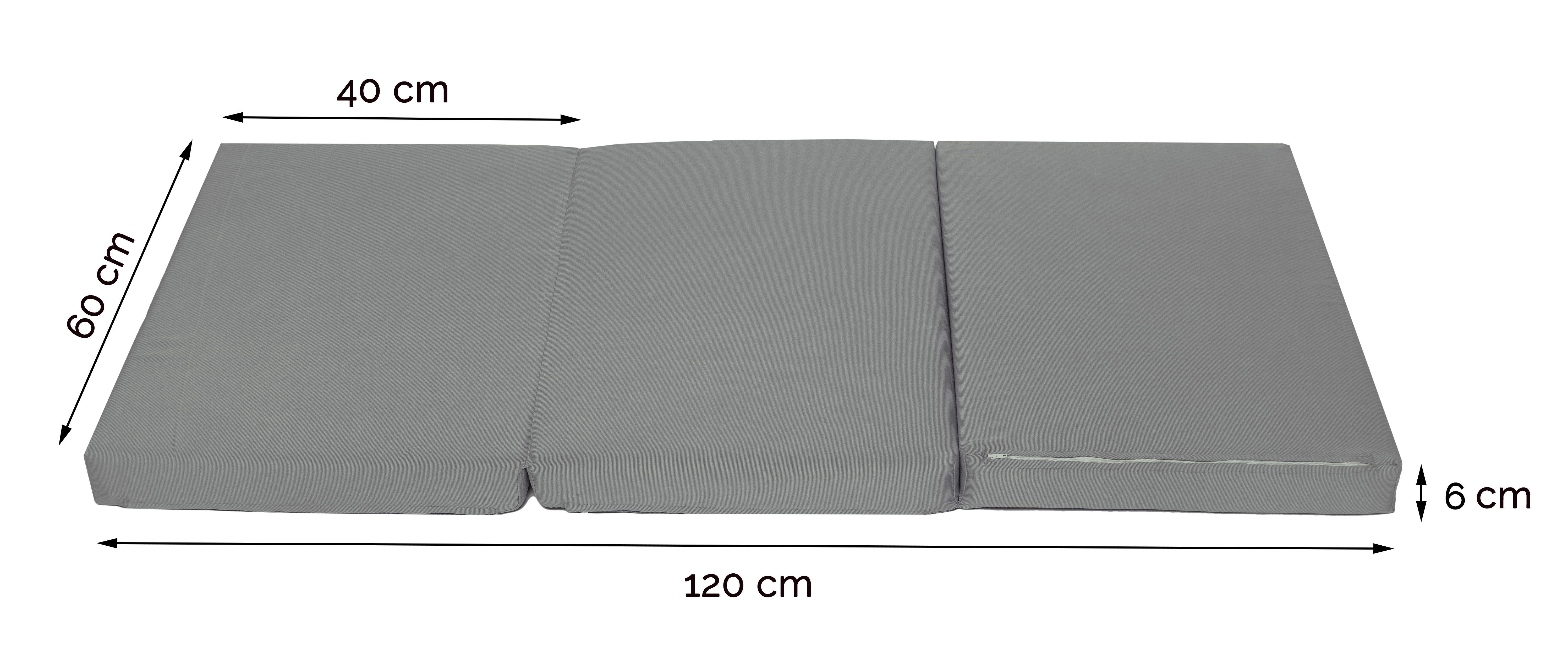 Klappmatratze, ZOLLNER, 3-teilig faltbar, Abnehmbarer Bezug, Aufbewahrungstasche, 60 x 120 cm, 55% Baumwolle, 45% Polyester