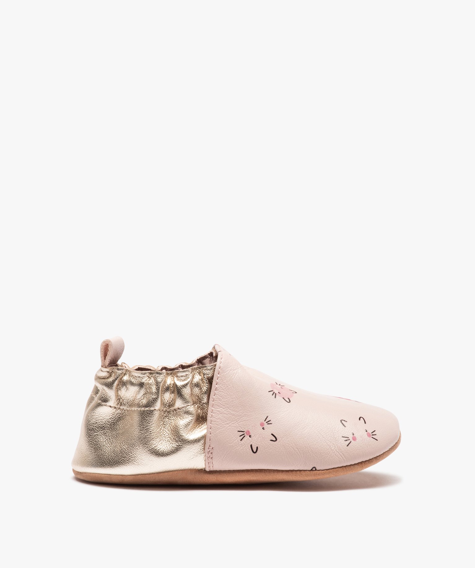 Chaussons bébé fille en cuir imprimés chats rose | GEMO