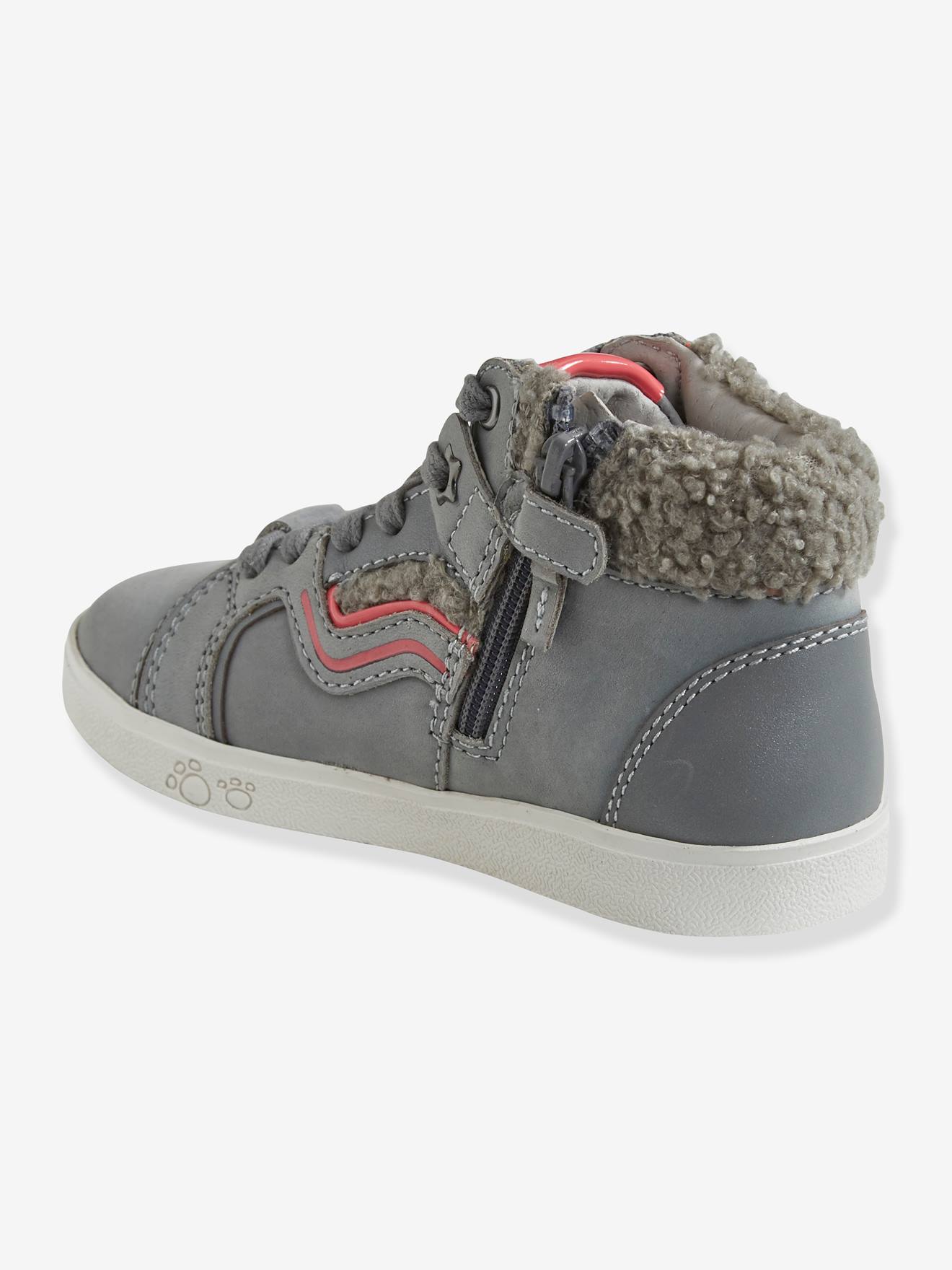 Baskets montantes zippées + lacets fille en cuir gris