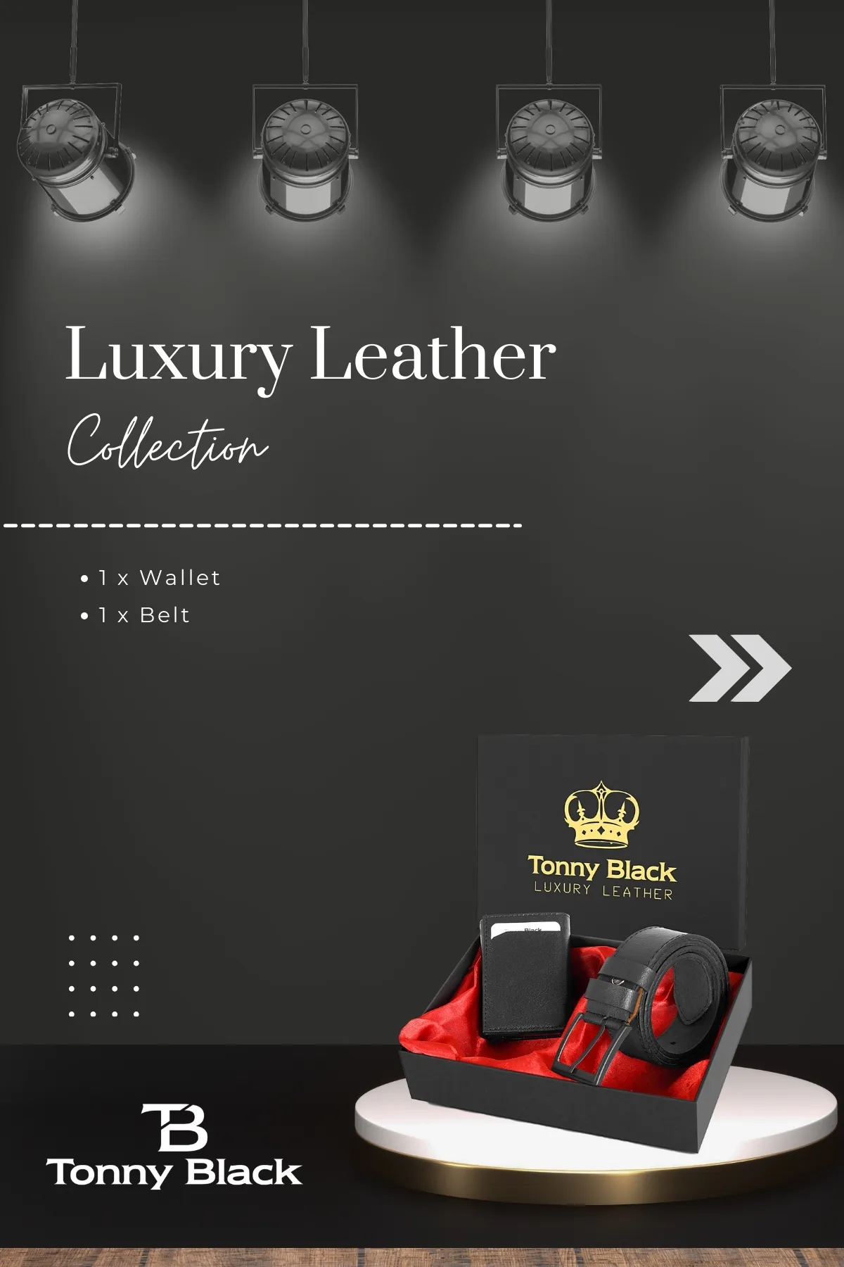 Tonny Black  Original Herren-Geschenkset mit 2 Stück, Luxus-Serie, stilvolles Portemonnaie mit Automatikmechanismus, Gürtel-Set
