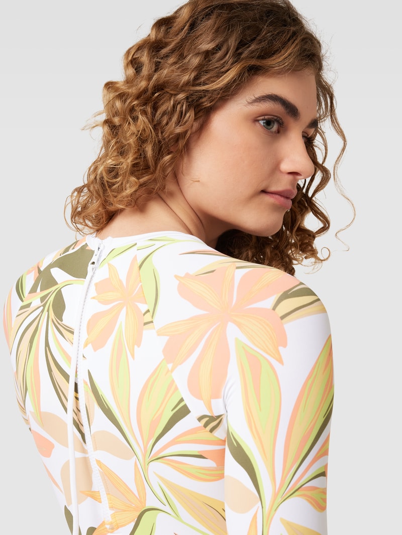 Badeanzug mit Logo-Print und floralem Allover-Muster in offwhite