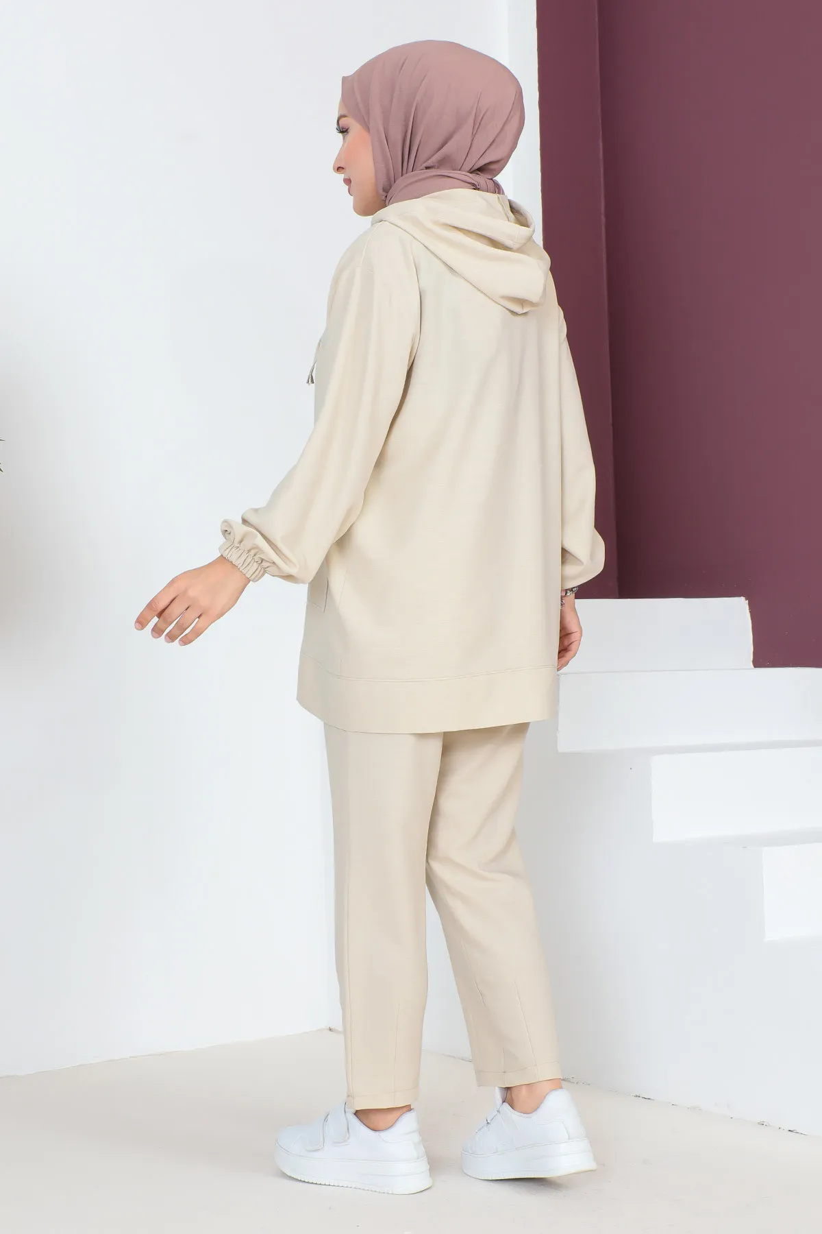 Tesettür Dünyası  Doppelanzug mit Kapuze TSD230703 Beige