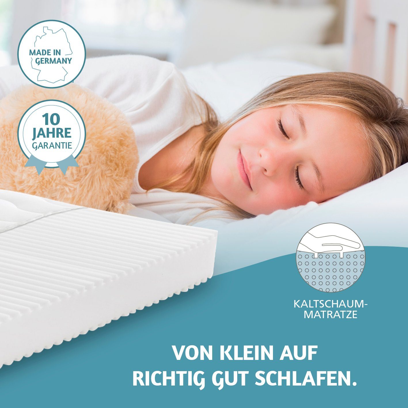 Kaltschaummatratze Kinder- und Jugendmatratze Junior (Softwelle), RAVENSBERGER Matratzen, 19 cm hoch, Härtegrad H1/H2 (RG 30) 80x200 cm mit PES Bezug