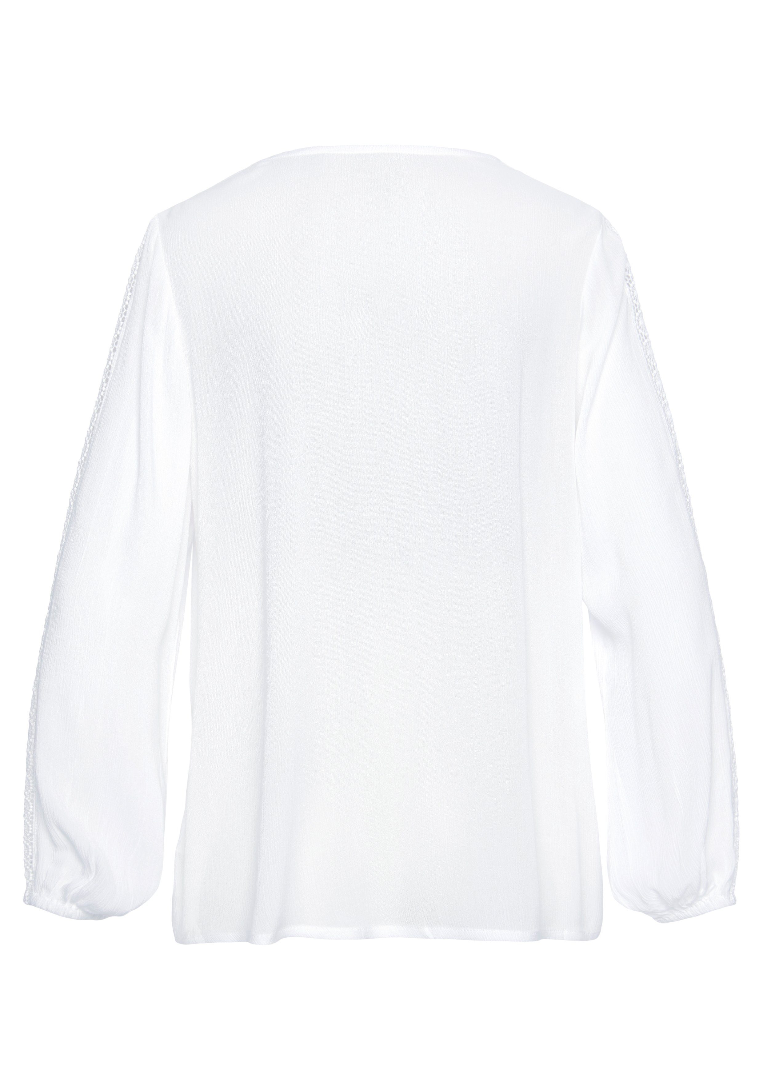 Vivance Crinklebluse mit Spitzeneinsätzen, sommerliche Damenbluse, Langarmbluse