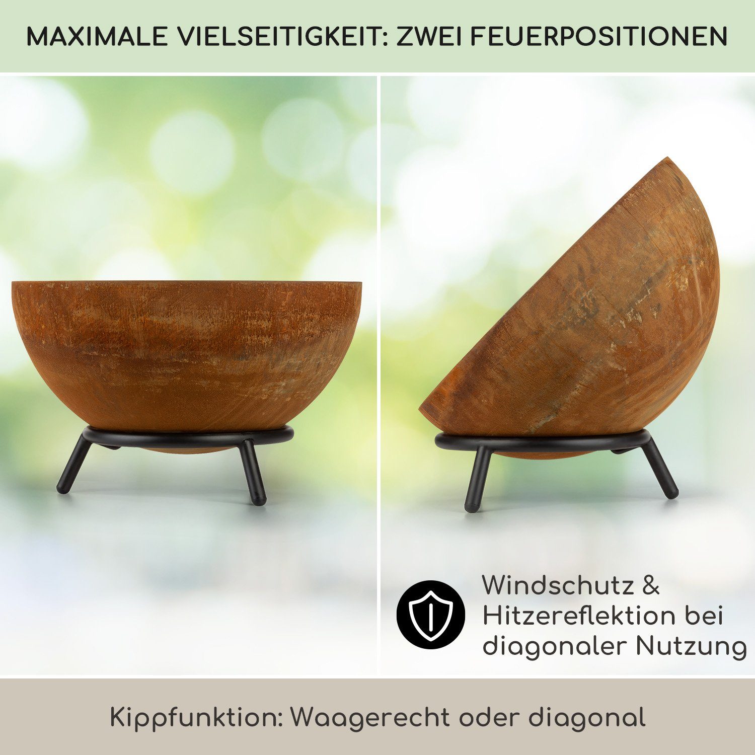 blumfeldt Feuerschale Fireball Rust Feuerschale, (Set), Feuerkorb Feuerstelle Outdoor Feuerschale Garten Lagerfeuerschale