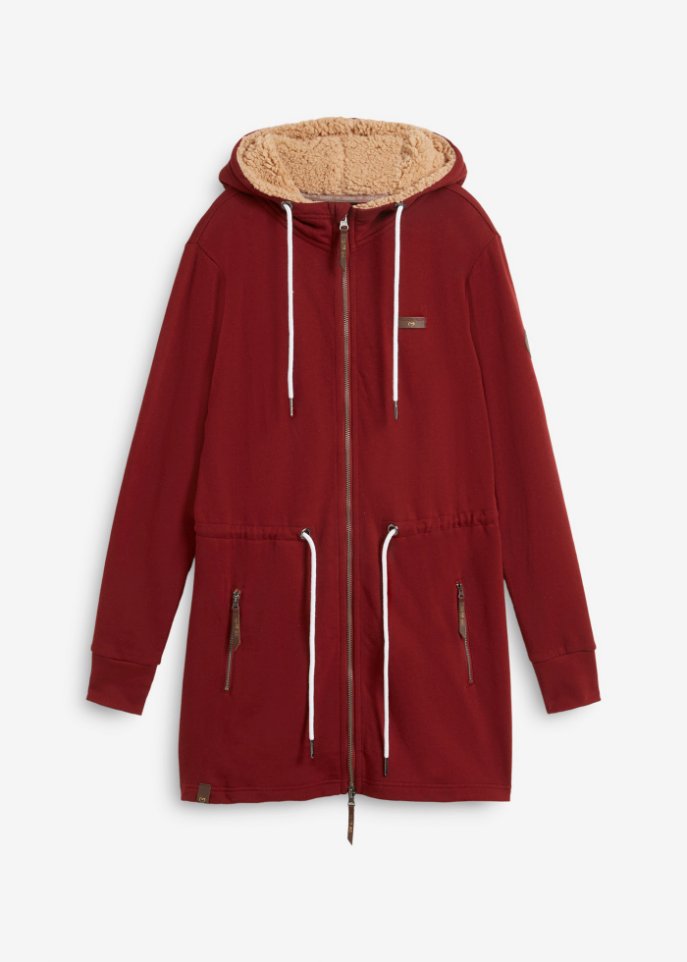 Long-Sweatjacke mit Teddyfutter in der Kapuze