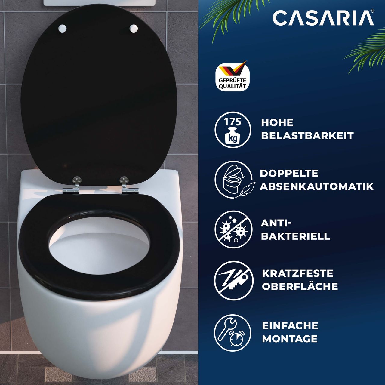 Casaria Toilettensitz Schwarz mit Absenkautomatik