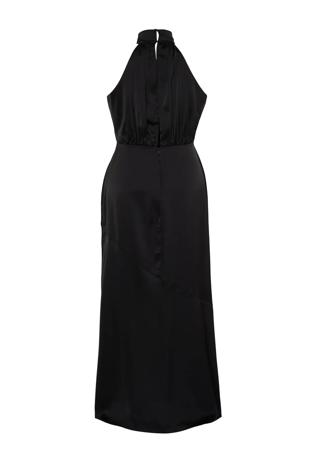 Trendyol Curve  Schwarzes Neckholder-Maxikleid aus Satin TBBSS24AH00150