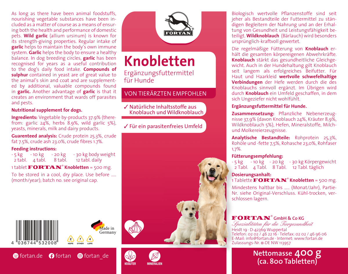 Fortan Ergänzungsfutter & Aufzucht Fortan Knobletten Tabletten mit Knoblauch und Bärlauch 400 g