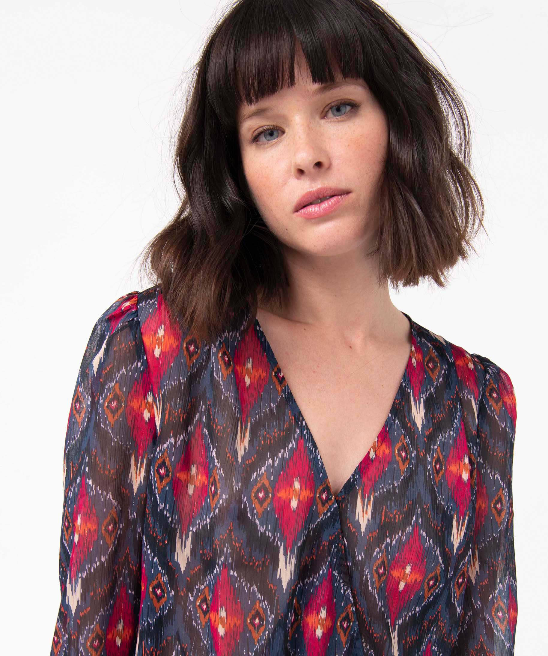 Blouse femme imprimée en voile avec rayures pailletées imprime | GEMO