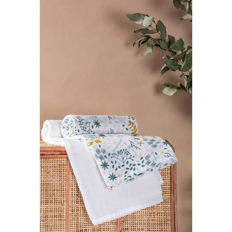 Set de 2 langes emmaillotage en Coton Bio à motifs Yukari