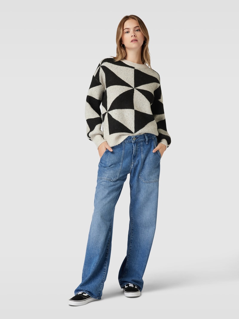 Strickpullover mit grafischem Muster Modell 'GEORGINA LIFE' in offwhite
