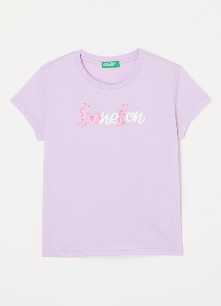 Tricou Benetton cu paiete și logo imprimat.
