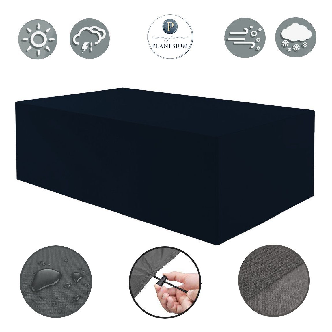 Planesium Gartenmöbel-Schutzhülle Planesium Abdeckplane für Gartentisch Eckig Hülle Abdeckung Schutzhülle Haube Tisch Gartenmöbel (Wasserdicht, Reißfest, Premium Gartentisch Schutzhülle), Schwarz 90cm x 90cm x 70cm