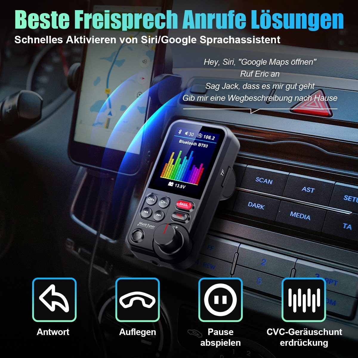 7Magic FM Transmitter Bluetooth 5.0 KFZ-Transmitter, KFZ Dual USB Auto Ladegerät für Handy Radio Adapter