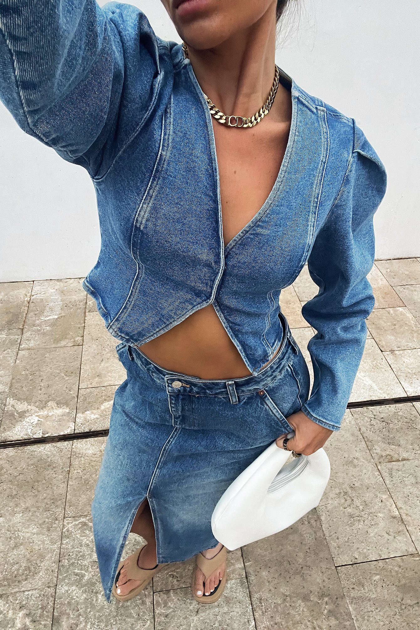 Denim-Bluse mit weiten Ärmeln