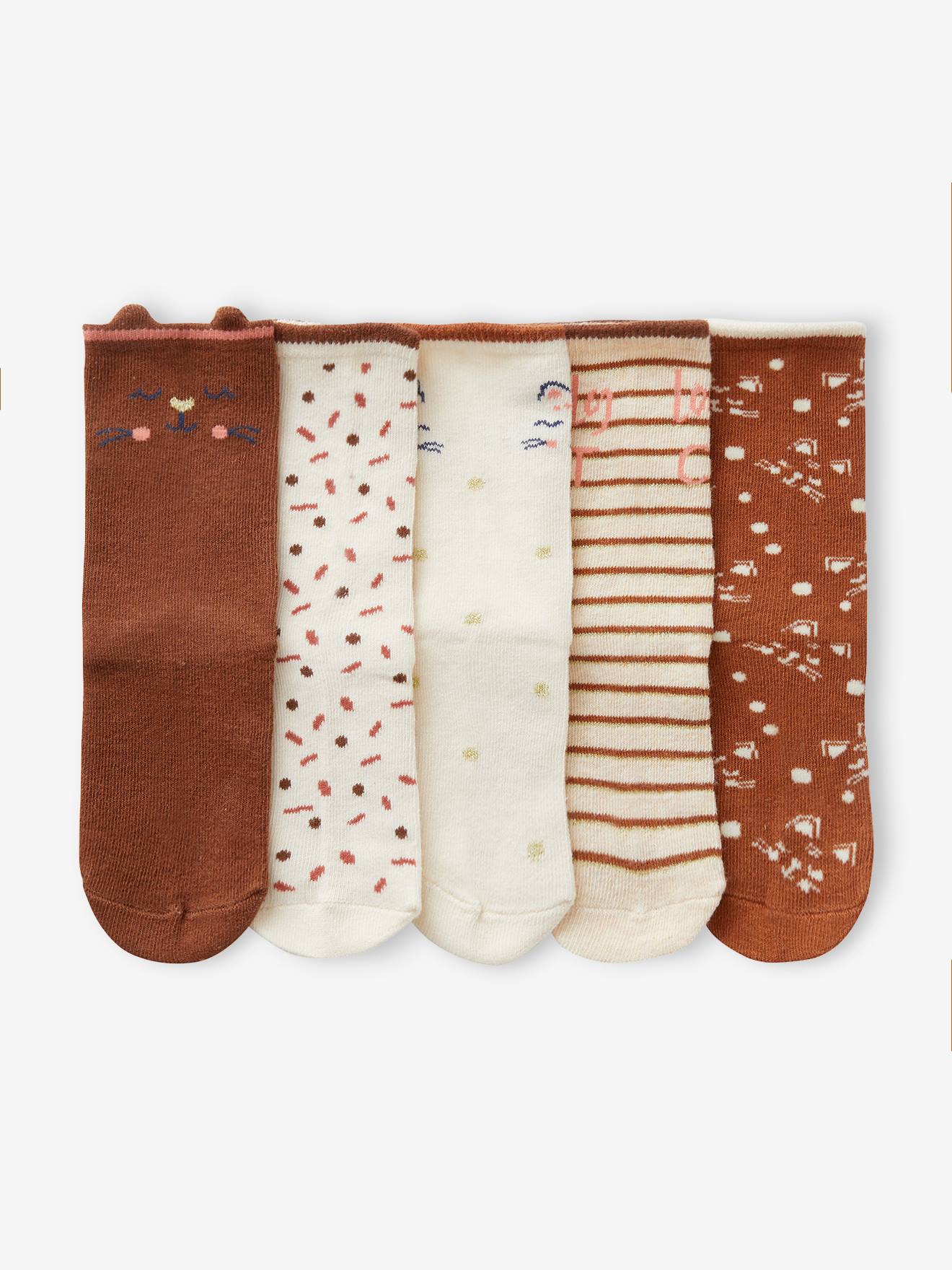 Lot de 5 paires de chaussettes chat fille lot marine