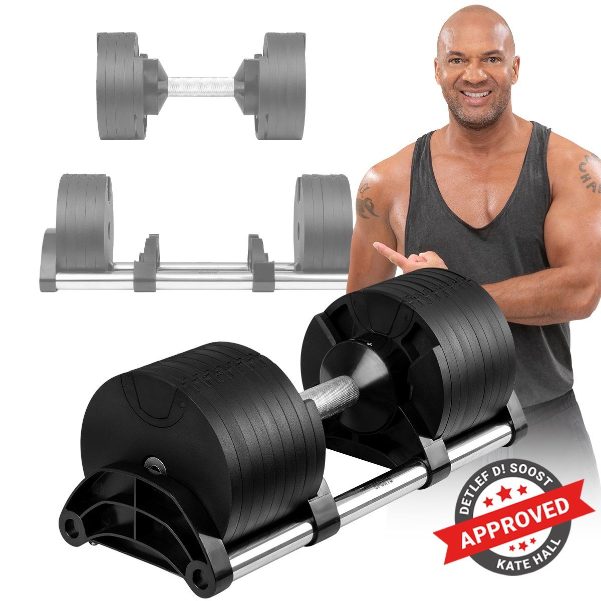 Miweba Sports Kurzhantel Fitness Stahl Hantel Set VH200 inkl. Gestell, (schneller Gewichtswechsel - rutschfest - platzsparend - Krafttraining - Muskelaufbau - Sport - Workout - Training, Hantelstange mit kreuzgerändeltem Profil, cleveres Verschlusssy