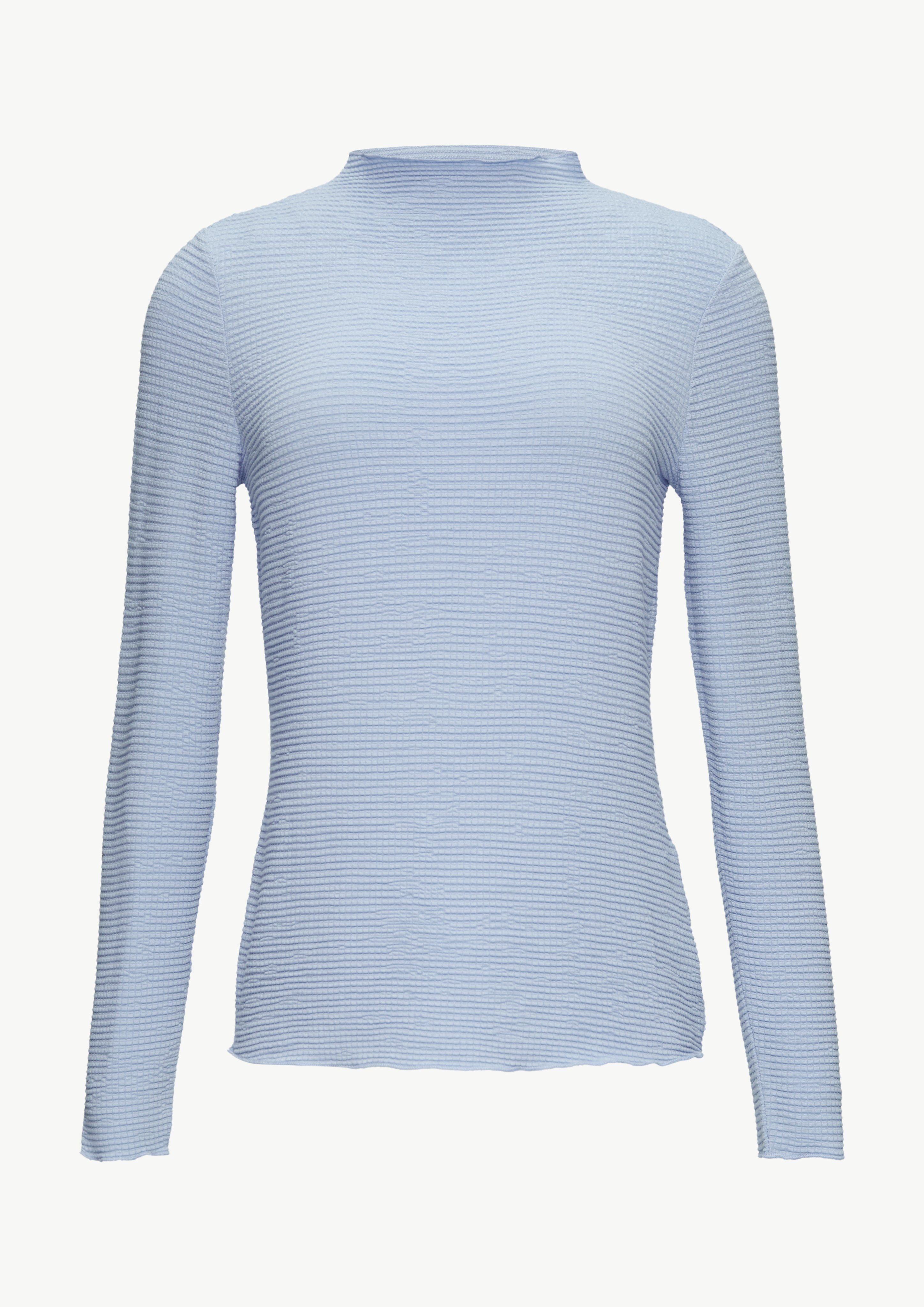 Strukturiertes Jerseyshirt mit Stehkragen - himmelblau