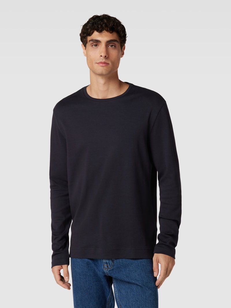 Longsleeve mit geripptem Rundhalsausschnitt in marineblau