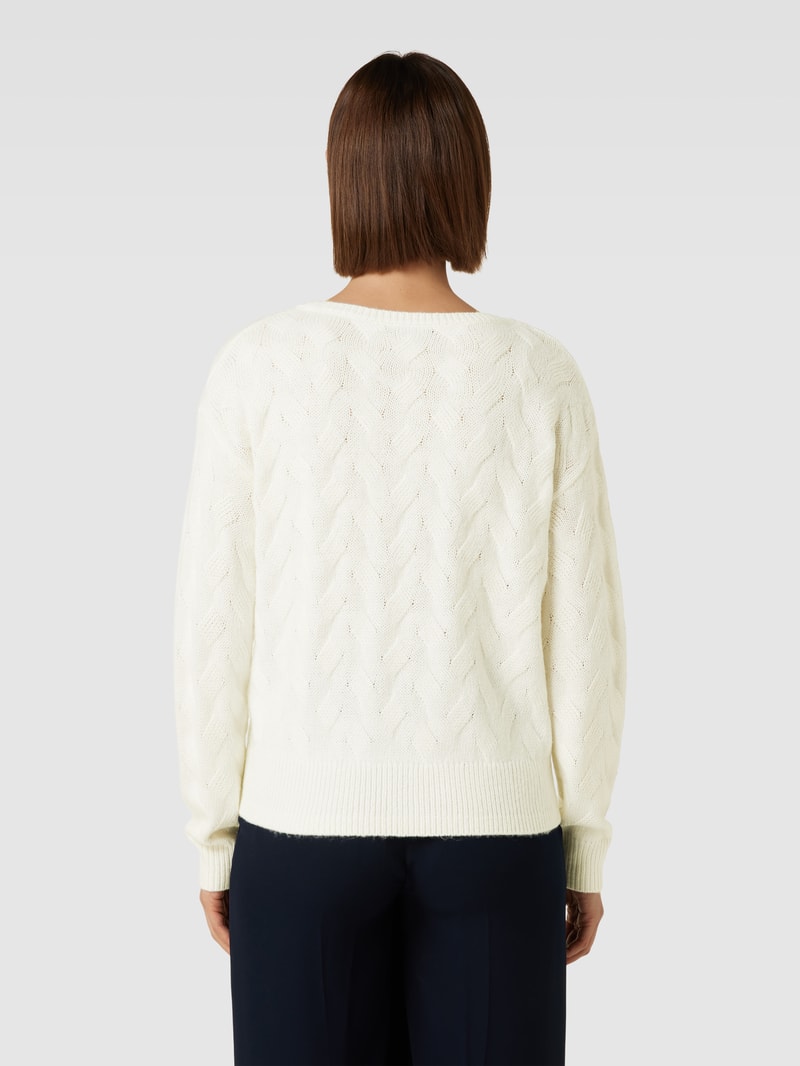 Strickpullover mit Zopfmuster Modell 'POP UP' in weiss