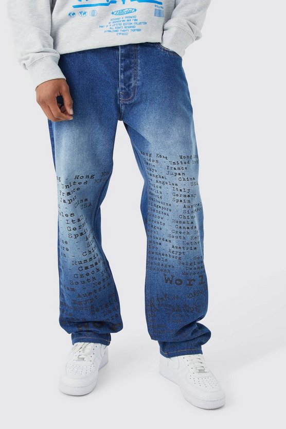 Lockere Jeans mit Text Laser-Print
