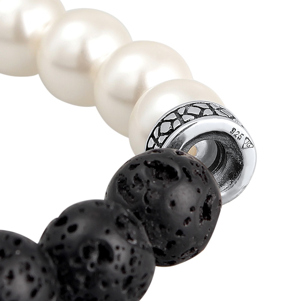 KUZZOI KUZZOI Bracelet Hommes Perles de lave avec perles synthétiques en argent sterling Bracelet