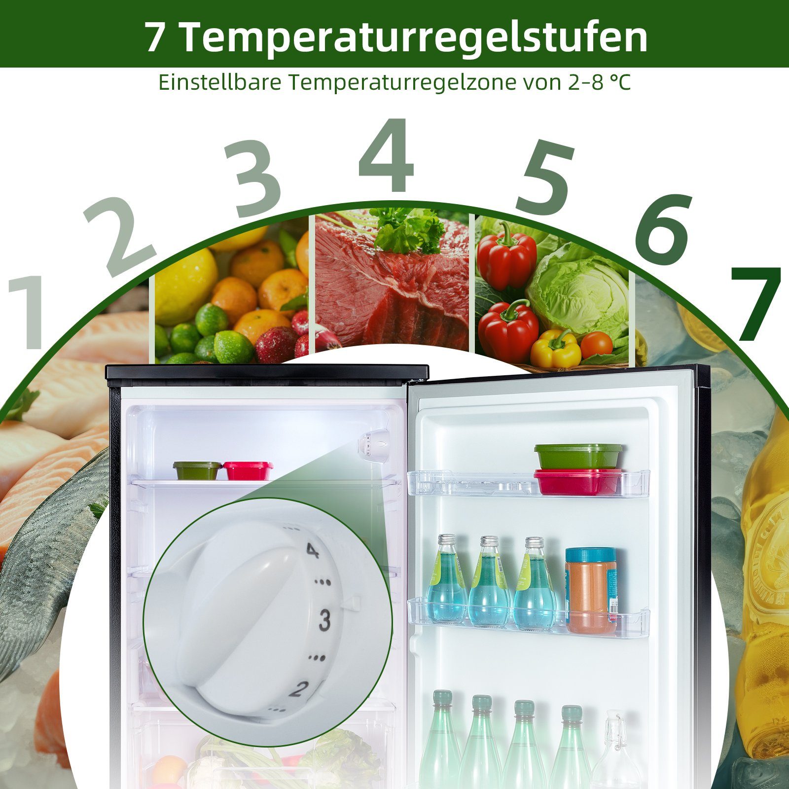 CHiQ Kühlschrank CSF120BE, 85 cm hoch, 55 cm breit, 126L Kühlschrank,12 Jahre Garantie auf den Kompressor,Low-frost
