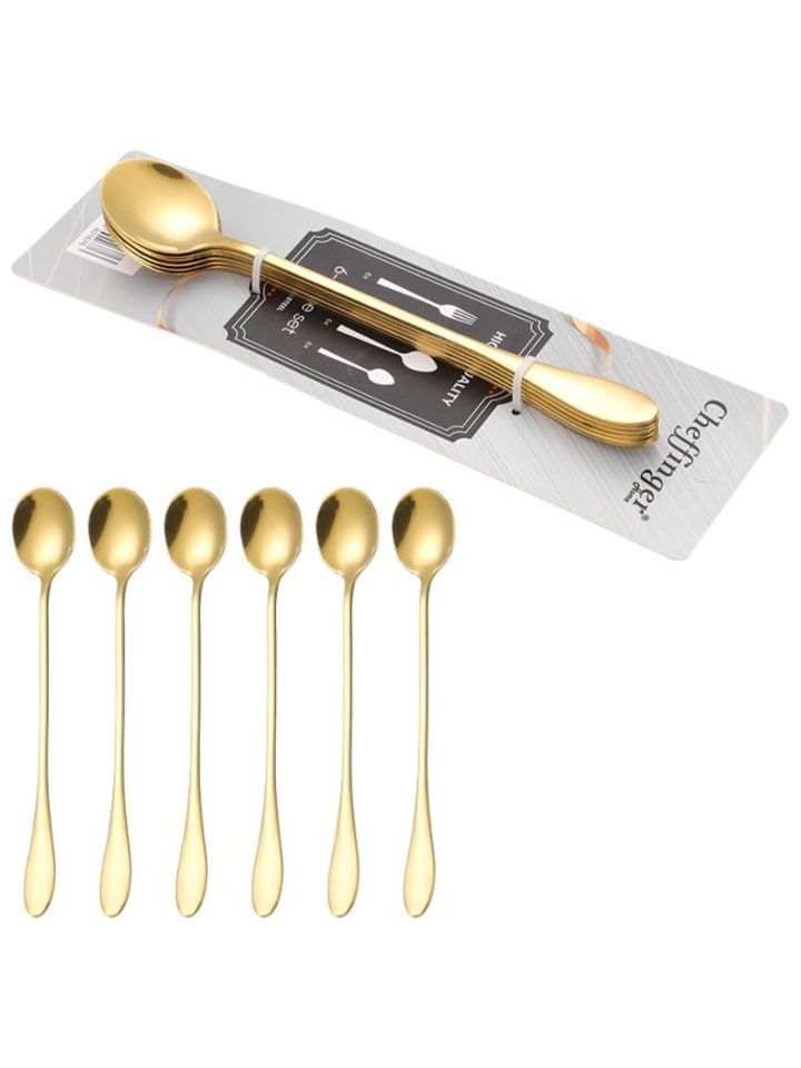 Cheffinger 6er Set goldene Latte-Kaffeelöffel aus hochwertigem Edelstahl in Gold günstig kaufen 20 cm