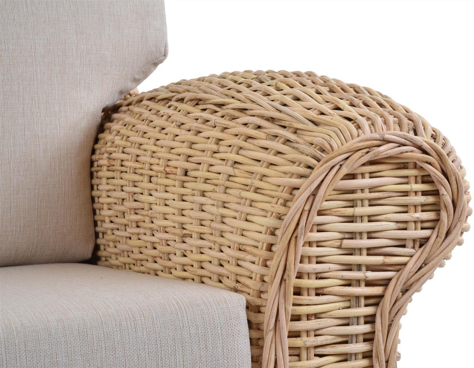 Krines Home Loungesofa Rattan-Sofa Chester 3-Sitzer Liegesofa Wintergarten Couch/ Polster