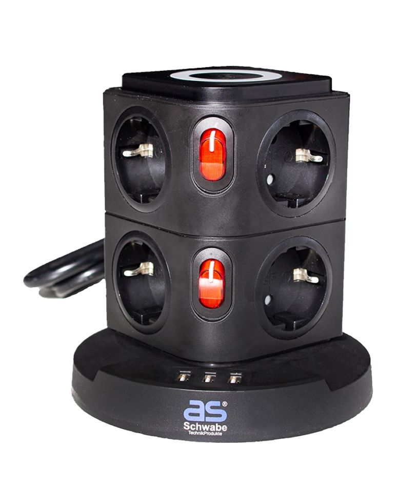 Schwabe 18221 maitinimo blokas 8 x įžeminti 3 x USB su indukciniu įkrovikliu 2 m laidu