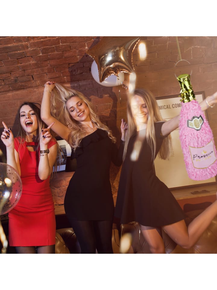 relaxdays Pinata Sektflasche in Rosa/Gold günstig kaufen onesize