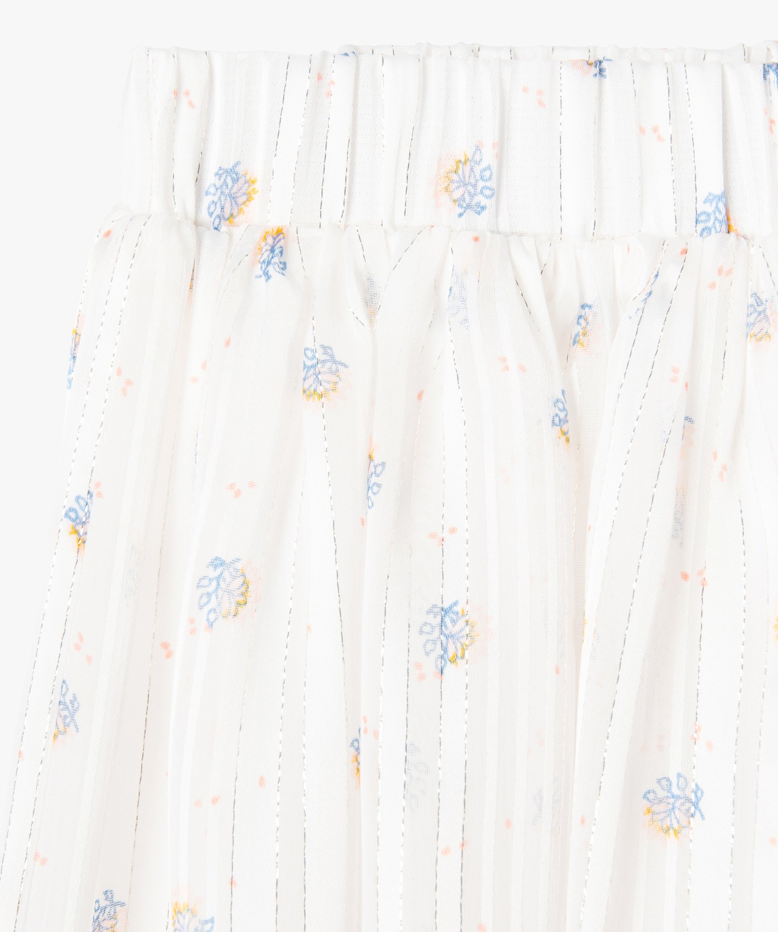 Jupe fille patineuse en voile fleuri et scintillant blanc | GEMO