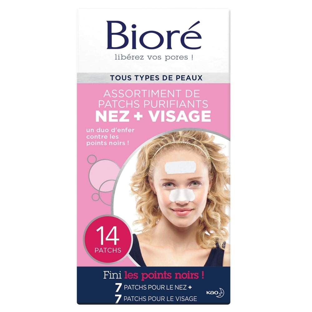 bioré Assortiment de 14 Patchs Purifiants Nez+ Visage Patchs anti-points noirs