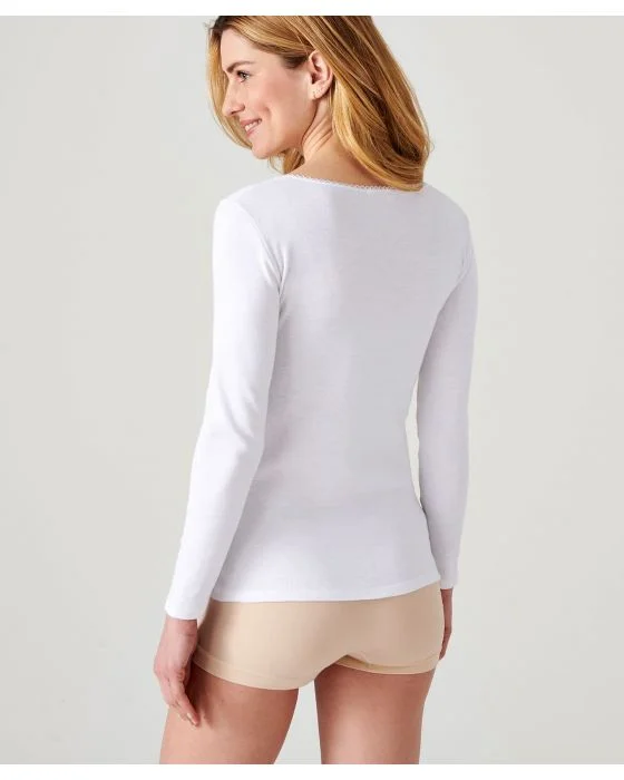 Tee-shirt fine côte et guipure Thermolactyl