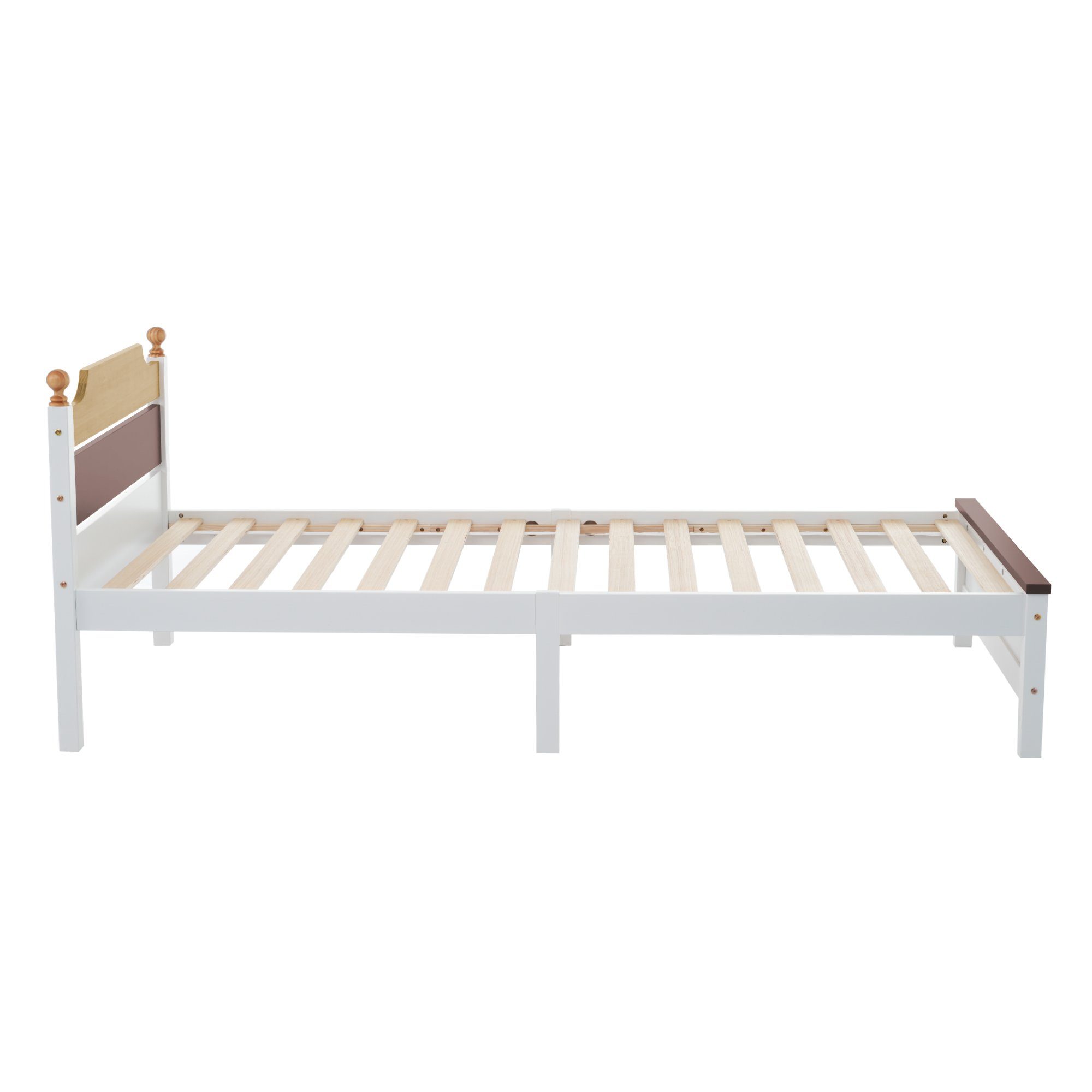 OKWISH Holzbett Einzelbett, Kiefernholzrahmen mit Mittelfuß, Erwachsenenbett (90x200 cm, Erwachsenenbett, mit Kopf- und Fußteil aus MDF), ohne Matratze